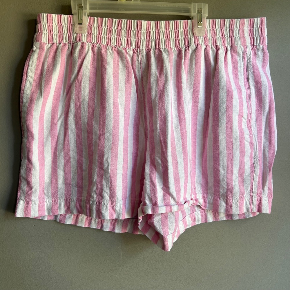 Old Navy Womens Pink White Striped Linen Blend Comfort Waist Shorts Large
